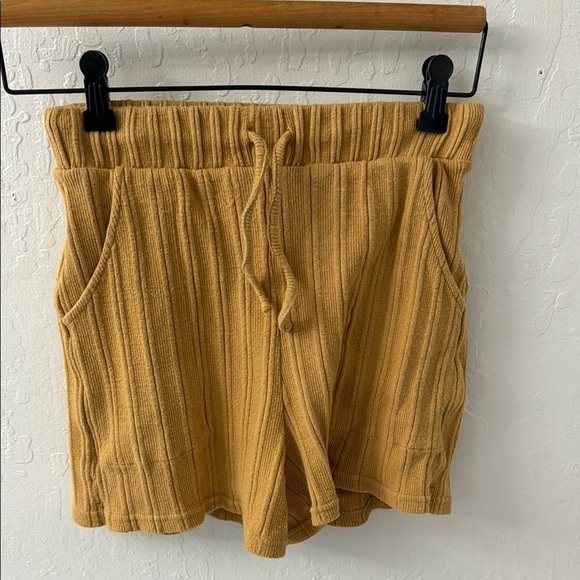 Free People Pants - Free People Beach Knit Ribbed Drawstring Elastic Waistband Pocket Yellow Shorts